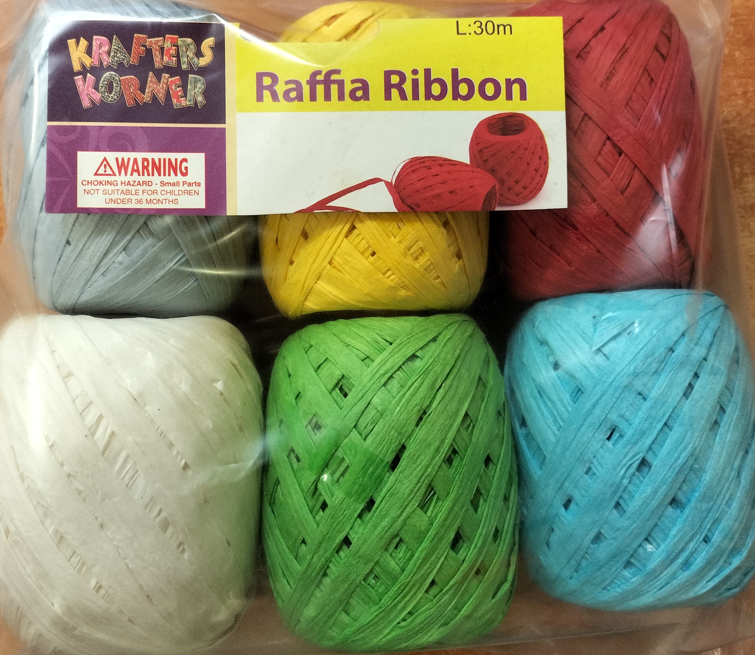 Raffia Ribbon Pk 6 Cols x 30m ea